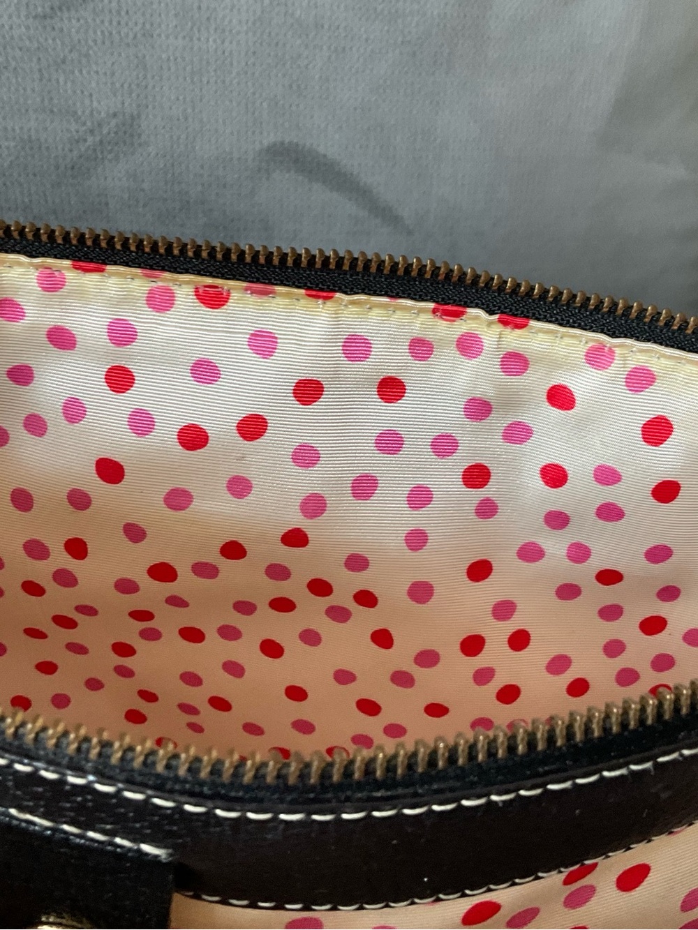 kate spade Black Leather Satchel with Pink Polka Dot Lining - Picture 7 of 7